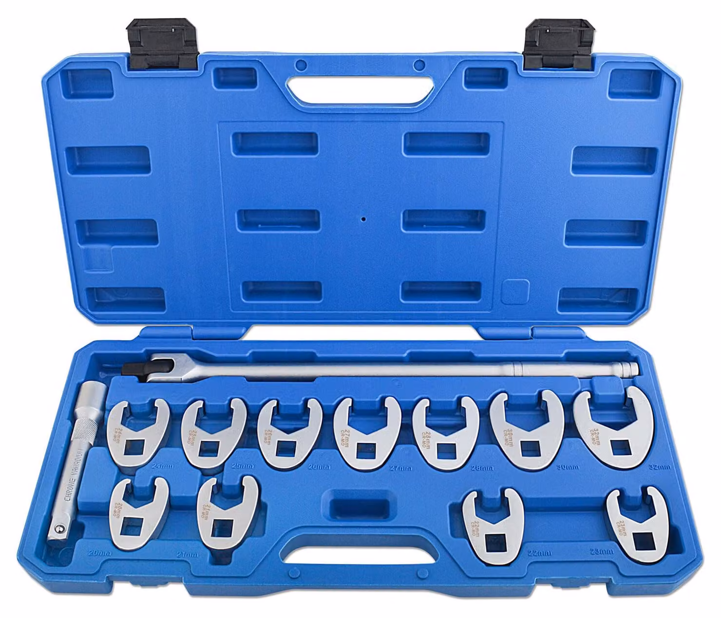 Set di chiavi a tubo esagonali (crowfoot) da 13 pezzi, 1/2", sistema metrico, da 20 a 32 mm, in acciaio CrMo