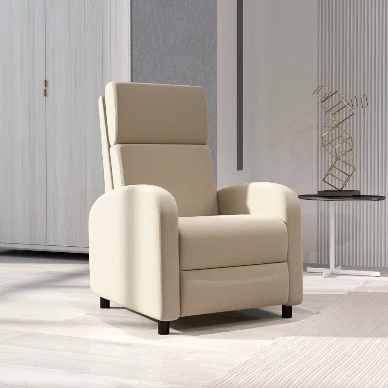 Poltrona Relax reclinabile REDOM in tessuto effetto lino, colore bianco crema/beige, L: 64 cm, P: 86 cm, H: 102 cm – 2