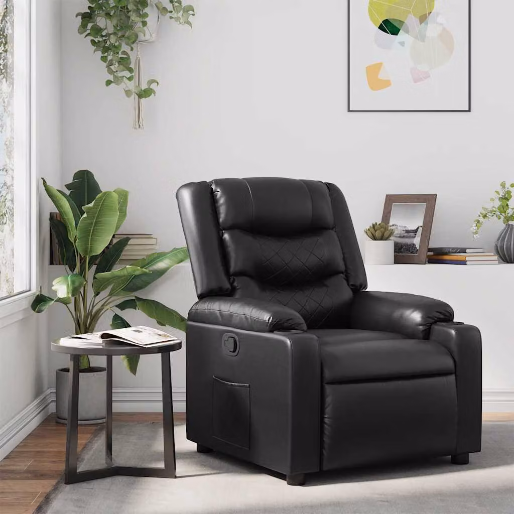 Poltrona Reclinabile Relax vidaXL in Similpelle Nera con Braccioli e Struttura in Metallo e Legno