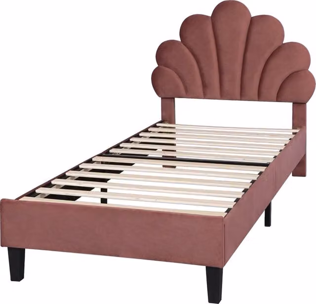 Letto imbottito per bambini 90 x 200 cm con testiera a forma di fiore in velluto color rosso fagiolo