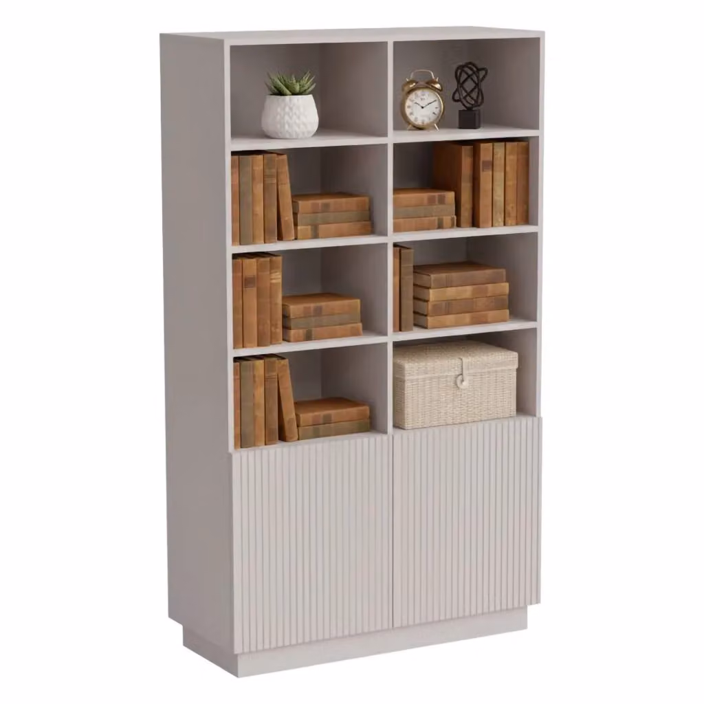 Libreria Miniato DMORA con vani aperti e due ante, Design moderno e minimale, Beige, L: 172 cm, P: 40 cm, H: 100 cm – 2