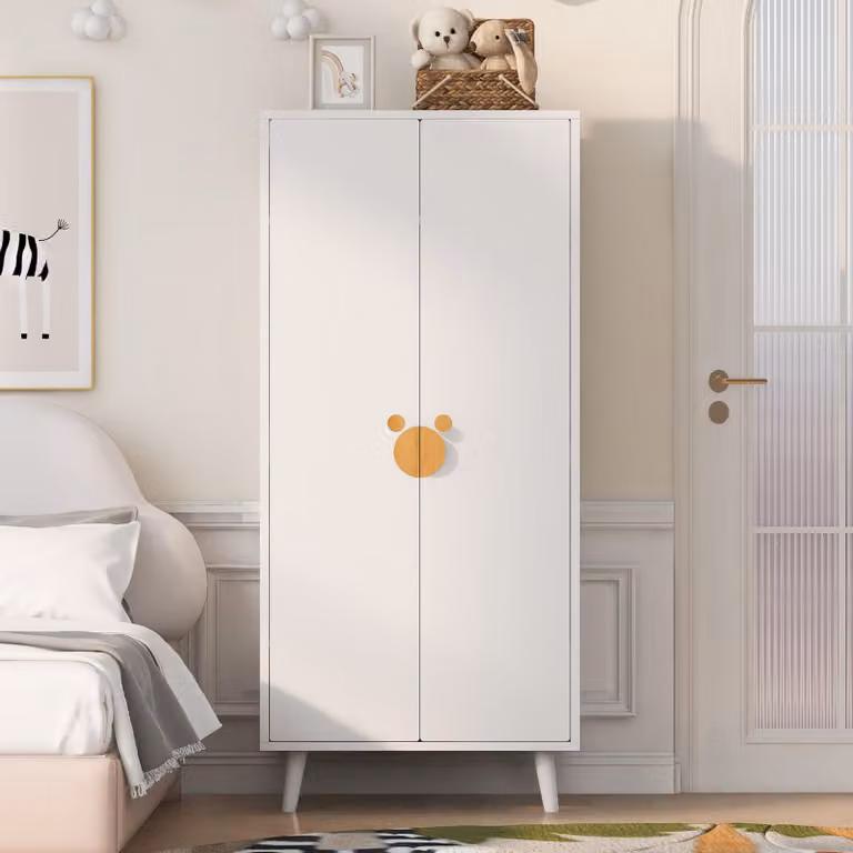 Armadio a due ante "Flieks", mobiletto guardaroba con barra appendiabiti e ripiani, armadio 70x55x170 cm, bianco