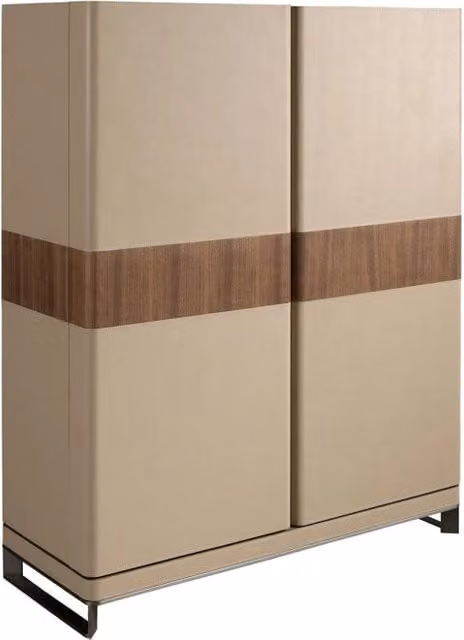 Credenza alta Angel Cerdá S.L. in noce e similpelle beige con dettagli in acciaio lucido per la tua zona pranzo – 1