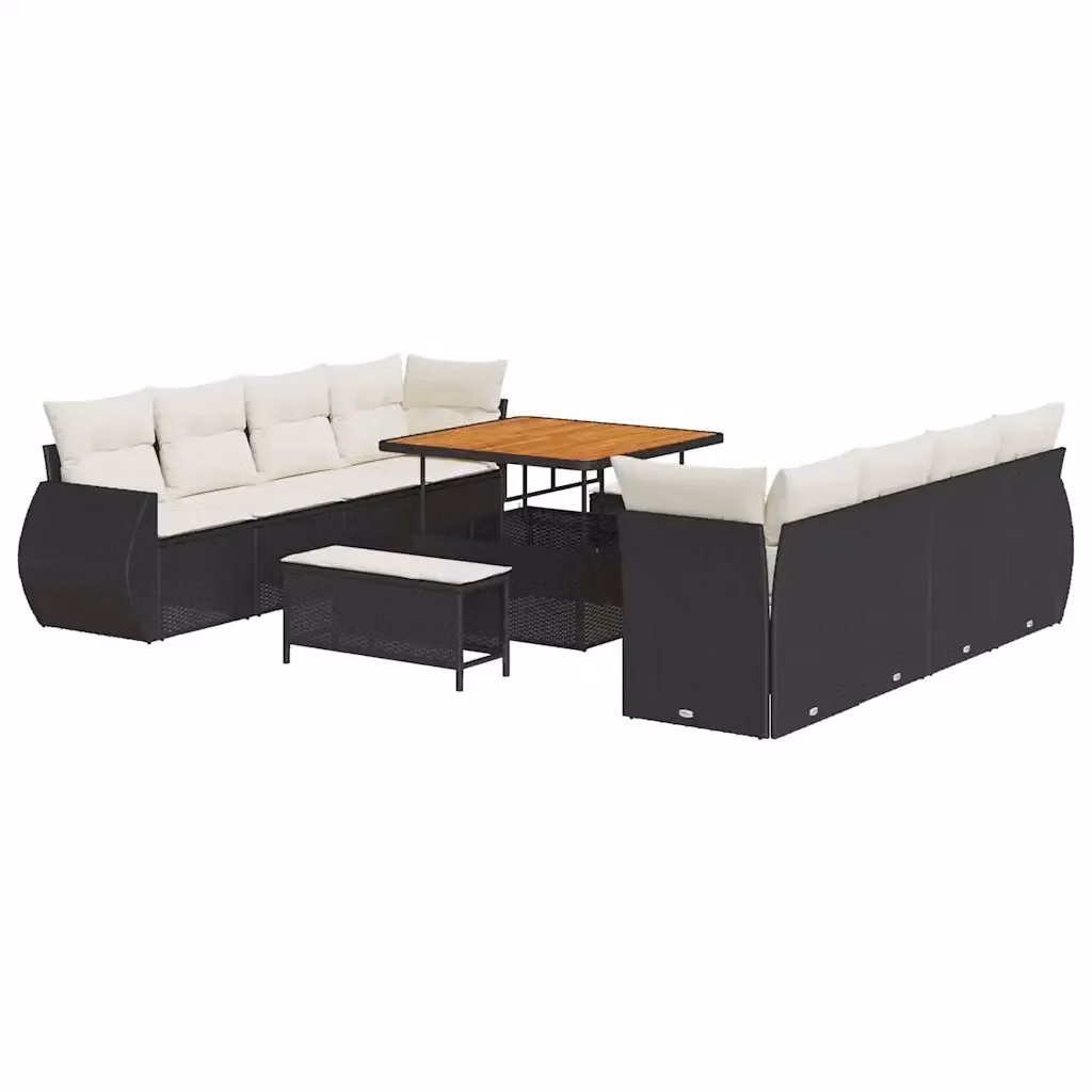 Set Divano da Giardino vidaXL 11 pz a L con Cuscini Beige e Nero in Polyrattan e Metallo – 2