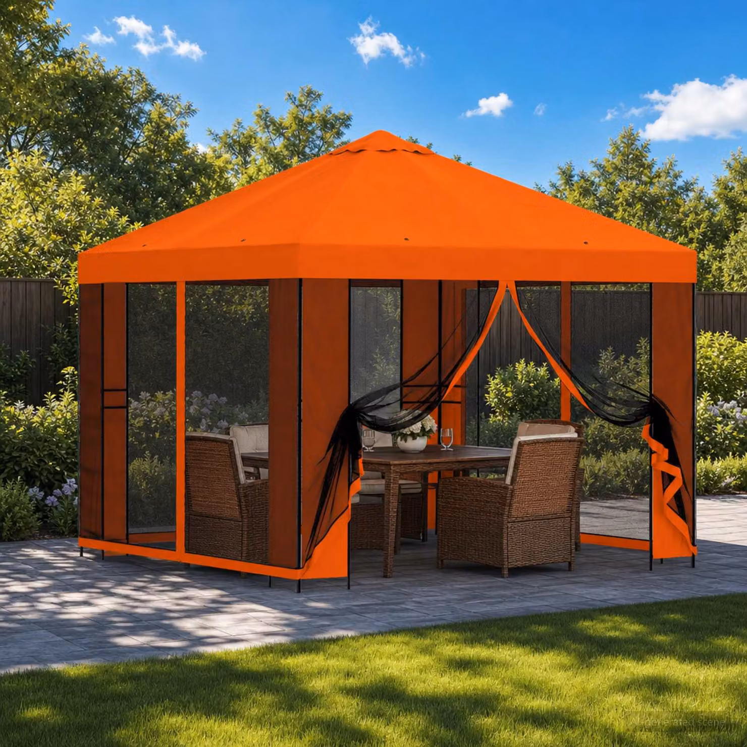 vidaXL Gazebo da giardino con pareti laterali e finestre, Arancione e Nero, L/P: 300 x 300 cm, H: 276,5 cm
