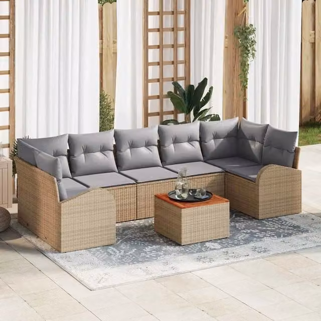 Set Divano da Giardino 8 pz Beige e Grigio Chiaro polyrattan 3356215