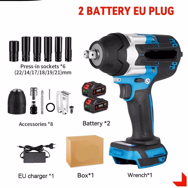 Chiave a percussione – Avvitatore a percussione a batteria – 1800 Nm – 1/2 pollice – 12 accessori – 18V