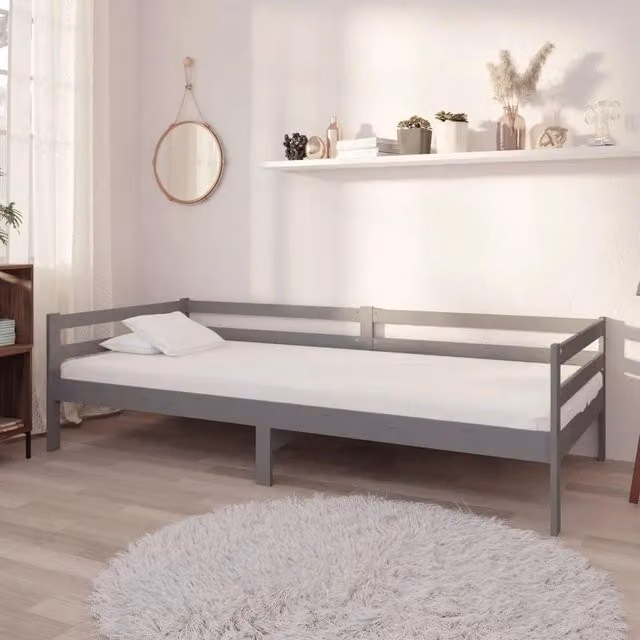 Divano Letto vidaXL in Legno di Pino con Materasso in Schiuma, Grigio e Bianco, L/P/H: 90 x 200 cm – 1