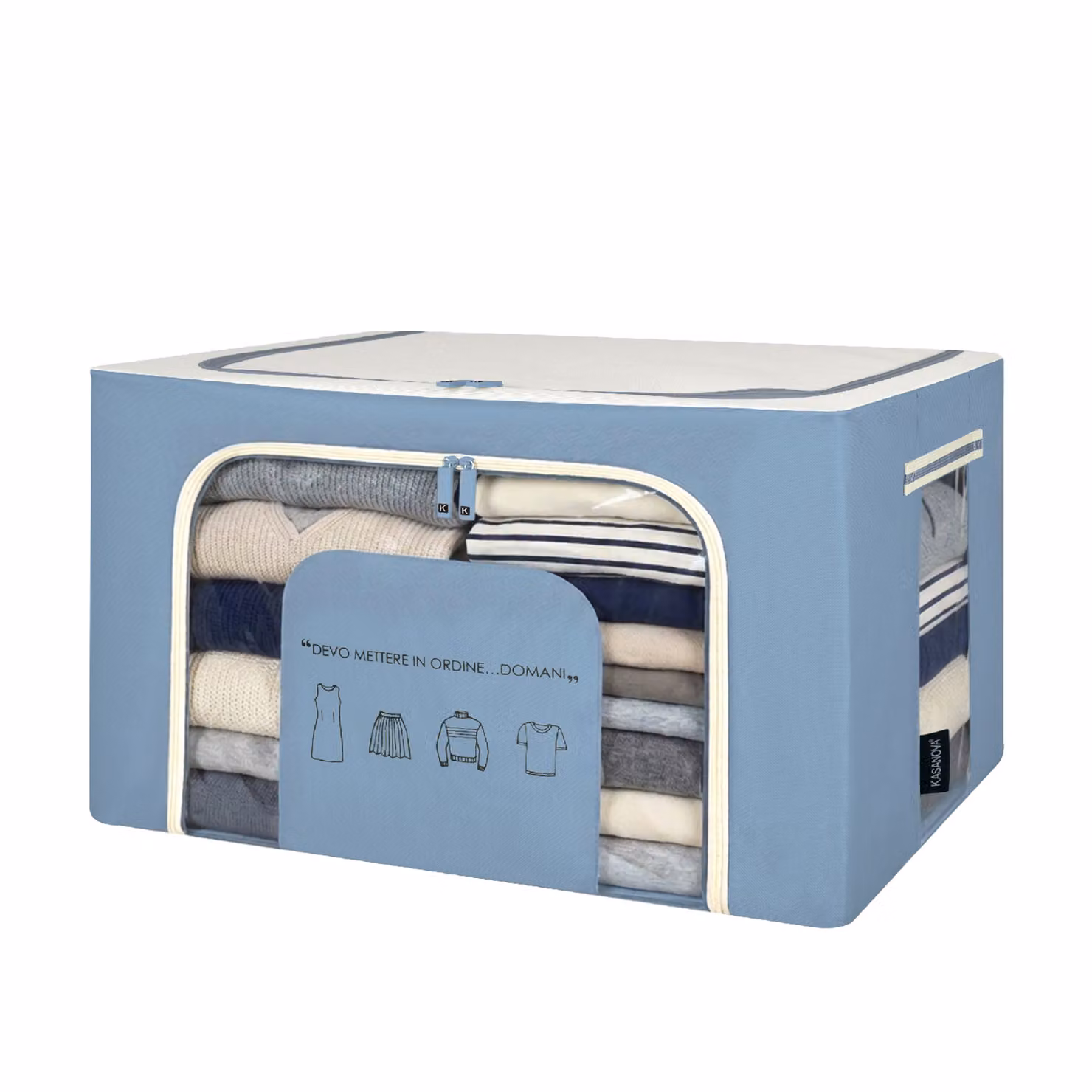 Scatola per armadio KASANOVA Quotes blu in tessuto e metallo L: 60 cm, P: 42 cm, H: 40 cm – 2