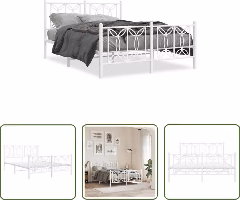 The Living Store Struttura letto con testiera e pediera in metallo bianco 135x190 cm