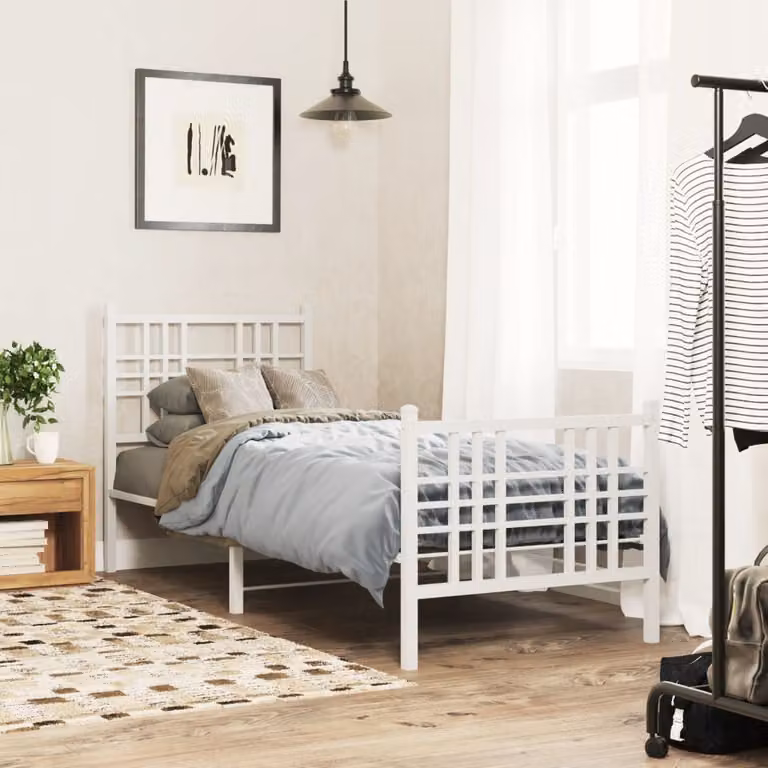 vidaXL Giroletto in metallo con testiera e pediera, Bianco, L 200 x P 80 cm