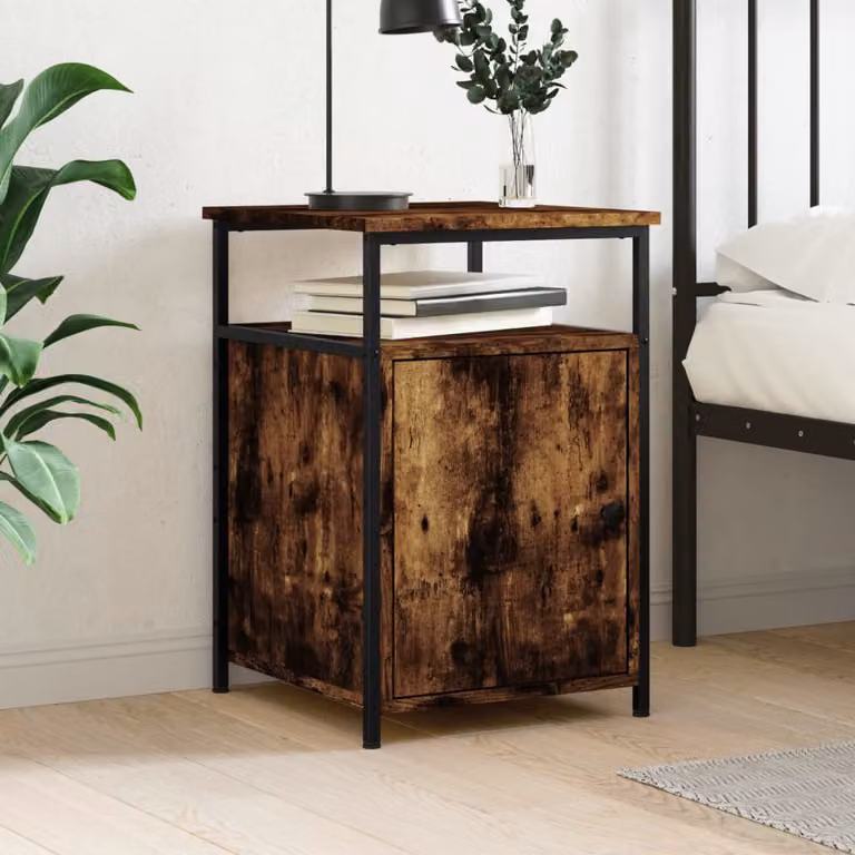 Comodino vidaXL in Rovere Fumo e Legno Multistrato, Design Moderno, L 40 cm x P 42 cm x H 60 cm