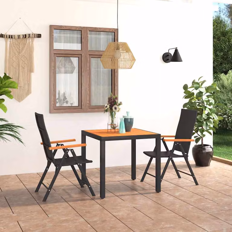 Set da pranzo da giardino vidaXL in polyrattan 3 pezzi Nero e Marrone