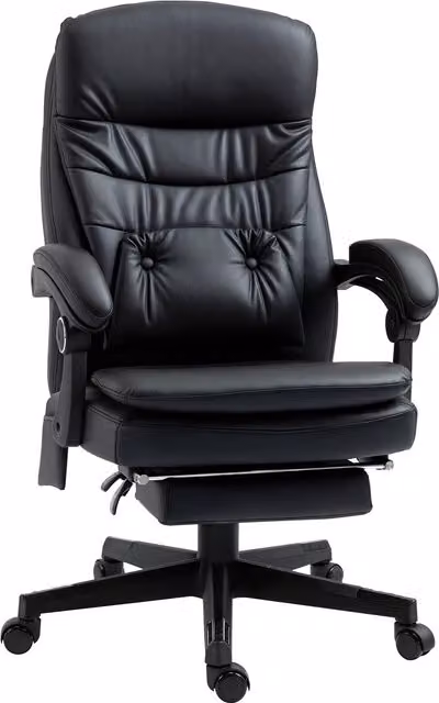 Poltrona da Ufficio Executive Aosom con Massaggio Vibrante, Poggiapiedi e Porta USB, Rivestimento in Similpelle Nero
