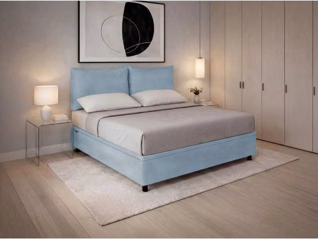 Letto imbottito Matrimoniale 160x190 cm Soft - Contenitore,Microfibra,Azzurro