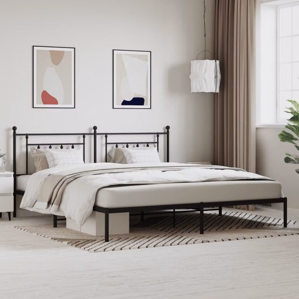 The Living Store Struttura letto con testiera in metallo nero 200x200 cm