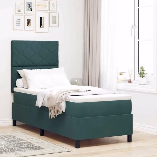 Letto moderno vidaXL in velluto verde con illuminazione LED sottostante, L 200 x P 80 cm – 1