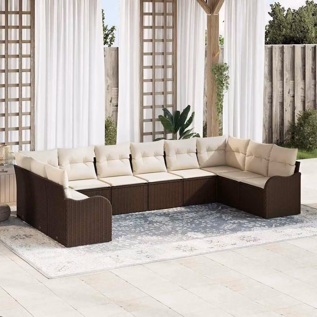Maison Exclusive - Set Divano da Giardino 10 pcs Marrone e bianco polyrattan