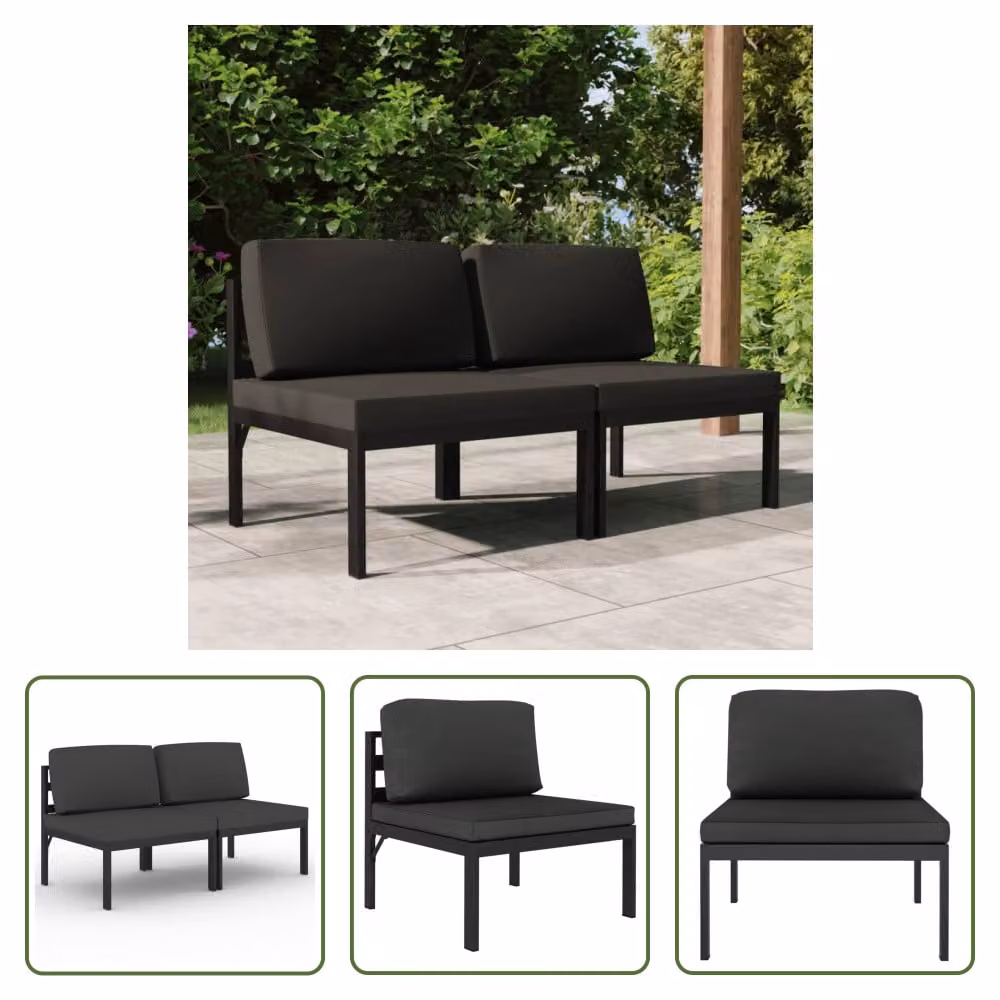 The Living Store divano da giardino 2 posti con cuscini alluminio antracite