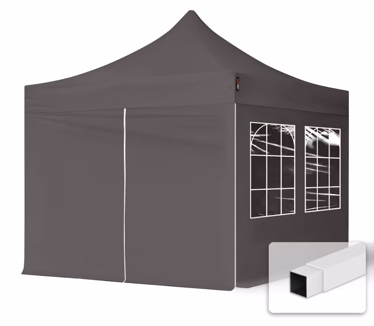 TOOLPORT 3x3m gazebo pieghevole con laterali (finestre), ECONOMY acciaio, grigio scuro