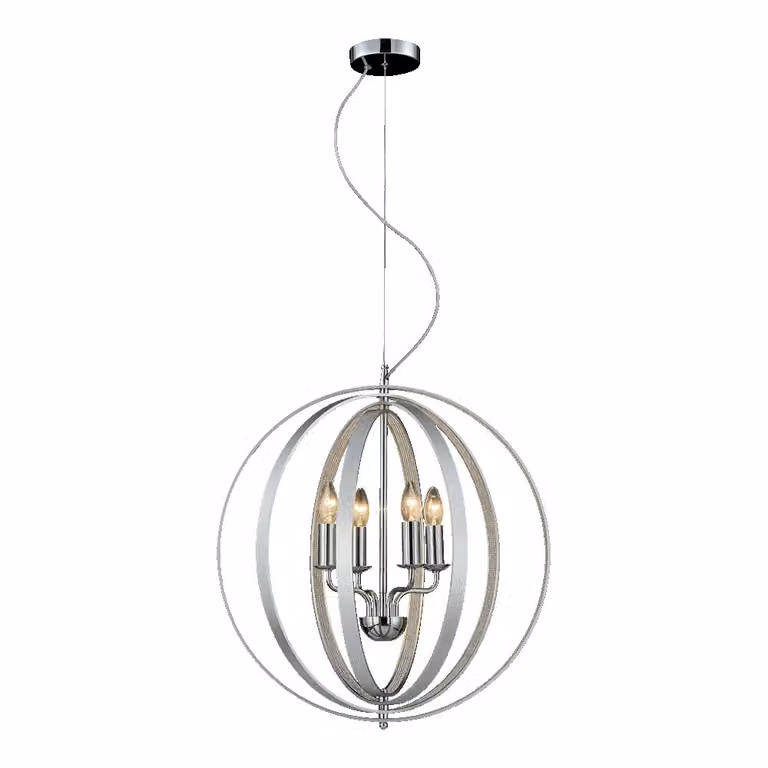 Lampada a sospensione AURUM 4xE14/40W, argento/trasparente, Ø: 56 H: 120 cm, attacco E14, dimmerabile