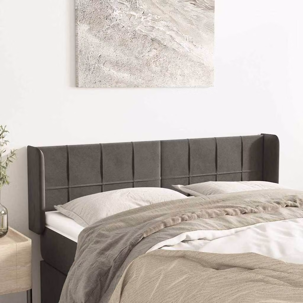 Testiera ad orecchio vidaXL in velluto grigio scuro L: 147 cm, P: 16 cm, H: 78-88 cm