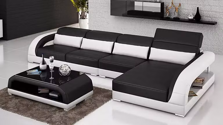 Design Eckcouch Ecksofa Wohnzimmer Moderne Lederpolster Couch Sofa + Tisch Möbel