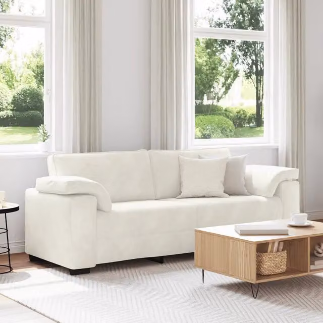 Divano a 3 Posti-Sofa 3 Posti Crema 178 cm in Velluto