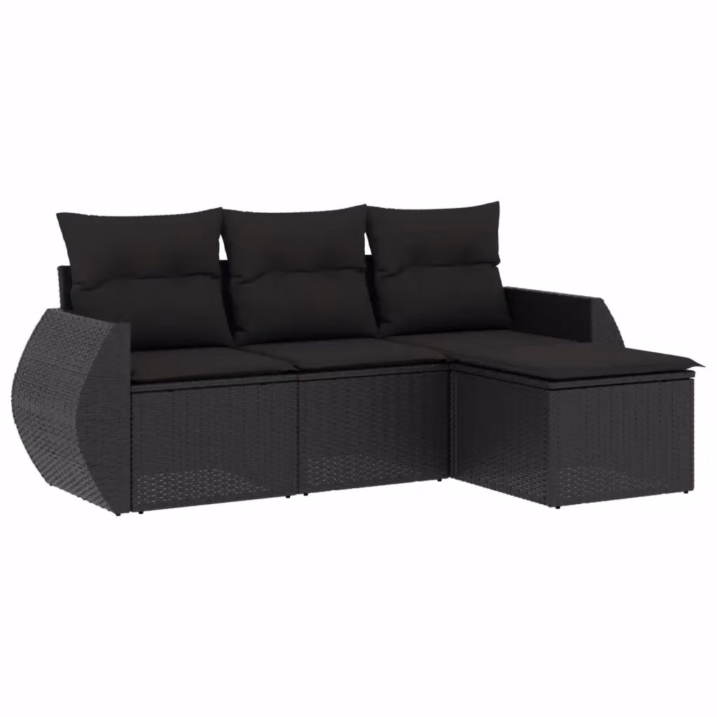 Set di divani da giardino vidaXL 4 pezzi in polyrattan nero con cuscini e pouf a forma di L – 2