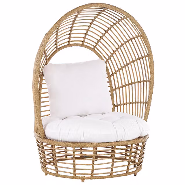 Sedia Cestino Beliani in Rattan e Metallo Beige con Cuscino per Soggiorno e Terrazza in Stile Boho