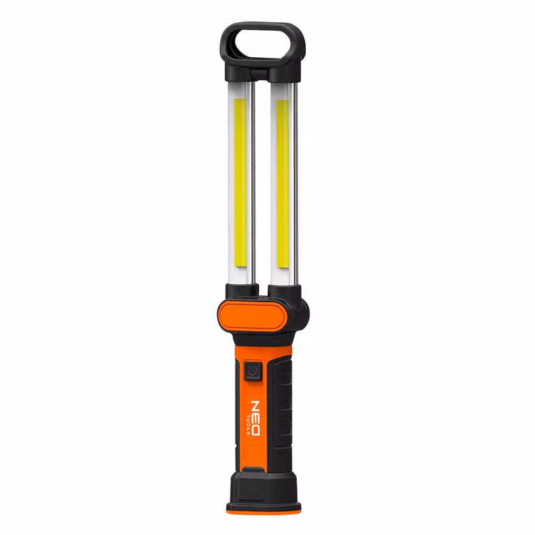 NEO TOOLS lampada ricaricabile per officina 500 lm, 6W, COB LED, pieghevole, magnete, gancio, batteria agli ioni di litio 3,7V 2400mAh, materiale ABS, IP20, tempo di ricarica 3,5h, tempo di funzionamento 4h (al 50% di potenza)