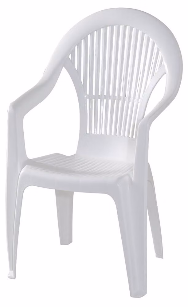 Sedia impilabile monoblocco, in polipropilene, alta, bianca, dimensioni 58x56x94 cm