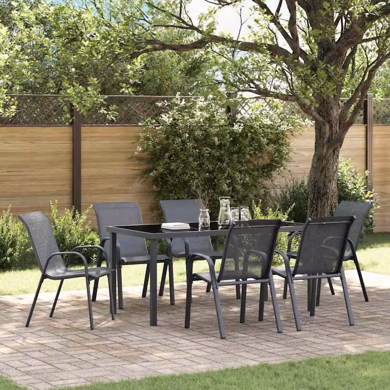 Set di 6 sedie da giardino impilabili vidaXL in tessuto textilene grigio e metallo verniciato a polvere
