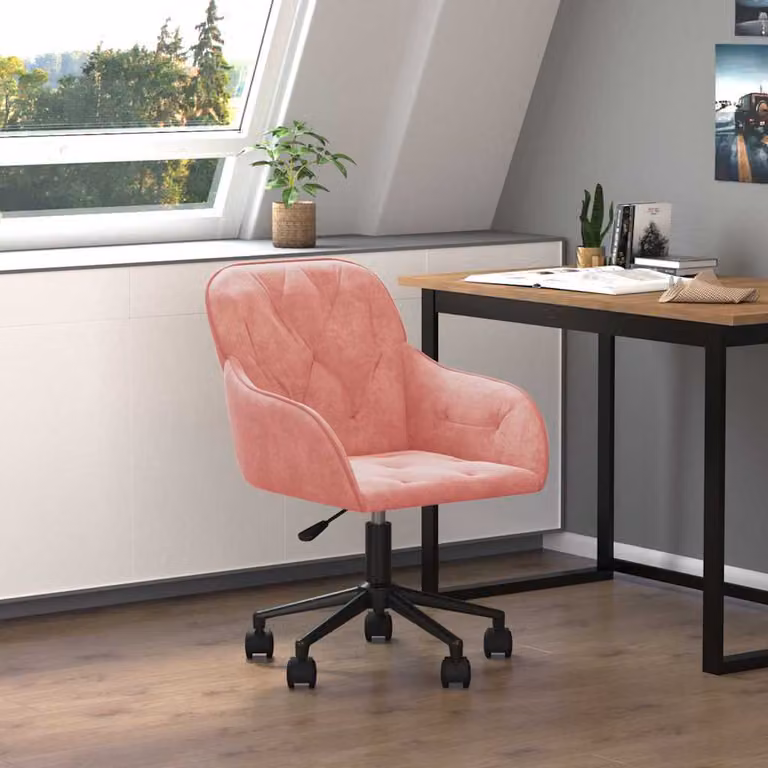 Sedia da ufficio girevole vidaXL in velluto rosa con base in metallo e legno