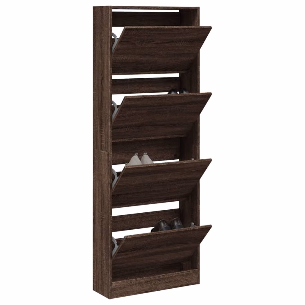 Scarpiera a parete vidaXL in legno rovere marrone opaco con scomparti basculanti L/P/H: 60 x 21 x 163,5 cm