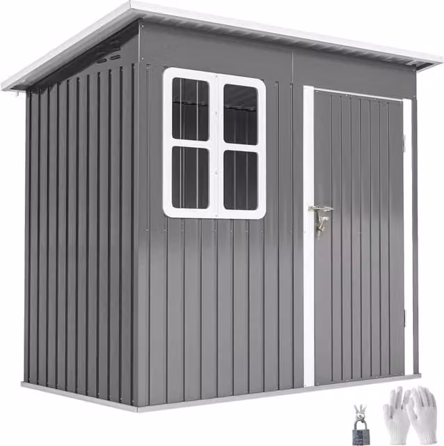 Casetta da Giardino in Acciaio con Porta con Blocco, Finestra e Prese d'Aria, 2.2 x 1.3 m, Grigio
