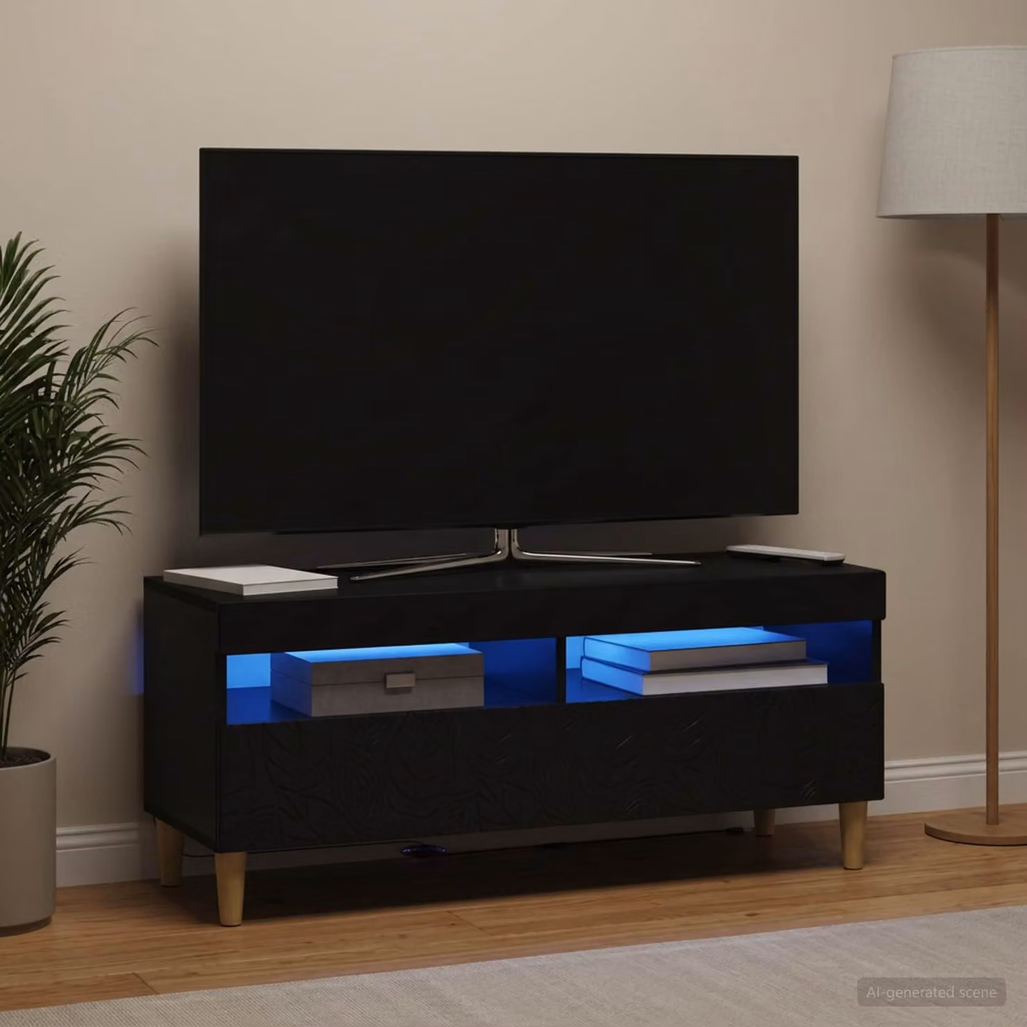 Mobile TV LED vidaXL moderno in legno MDF nero con illuminazione integrata