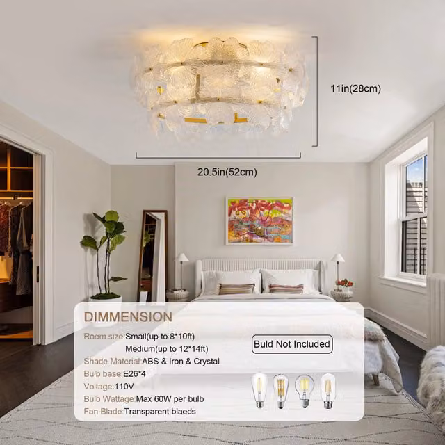 Ventilatore da soffitto con luce REDOM Oro e Vetro trasparente, con telecomando e controllo app, L 55 cm x P 55 cm x H 23,5 cm – 1