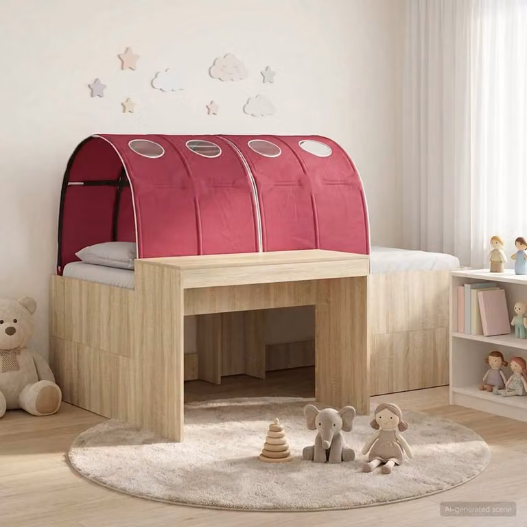 Letto singolo con tunnel per bambini vidaXL in legno Rovere e Rosso L: 203 cm, P: 120 cm, H: 75 cm