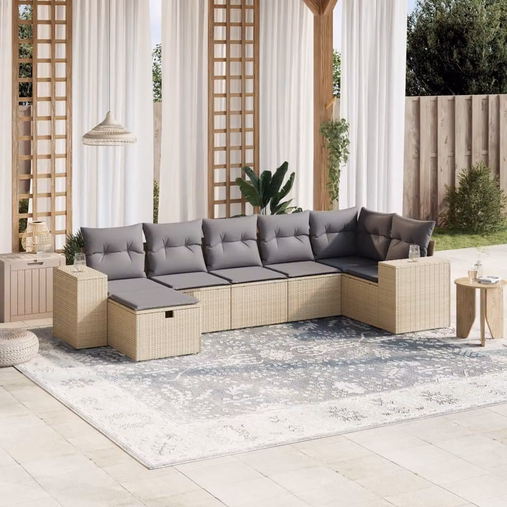 Maison Exclusive - Set Divano da Giardino 7 pz con Cuscini Beige Misto Polyrattan