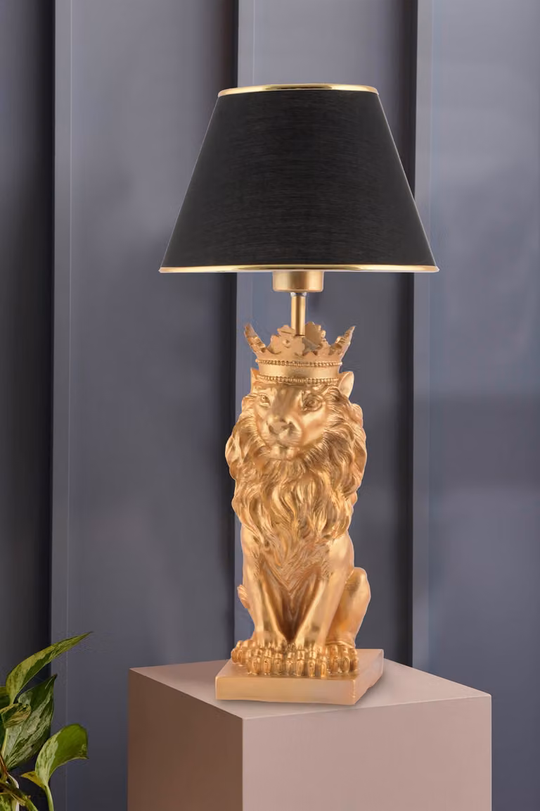 Opviq, Lion King - Nero, lampada da scrivania, CORPO IN POLIESTERE, Nero, 60 x 22 x 22 cm
