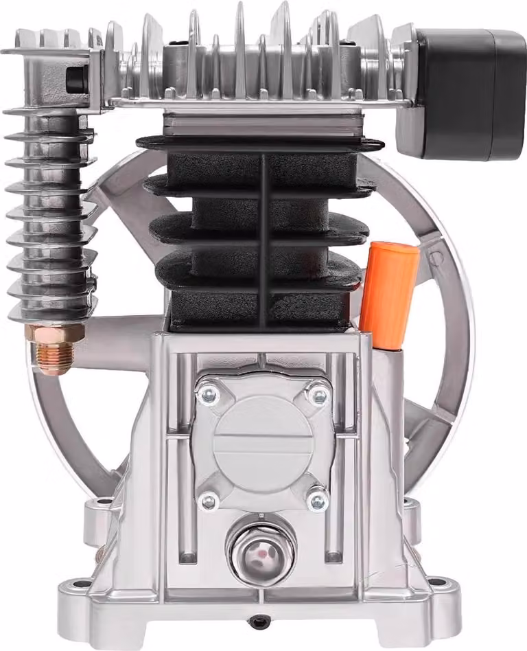 Testata pompa per compressore - Pompa a pistoni a 2 cilindri - 170 l/min 8 bar - Con puleggia - 28×26,5×31 cm - Grigio