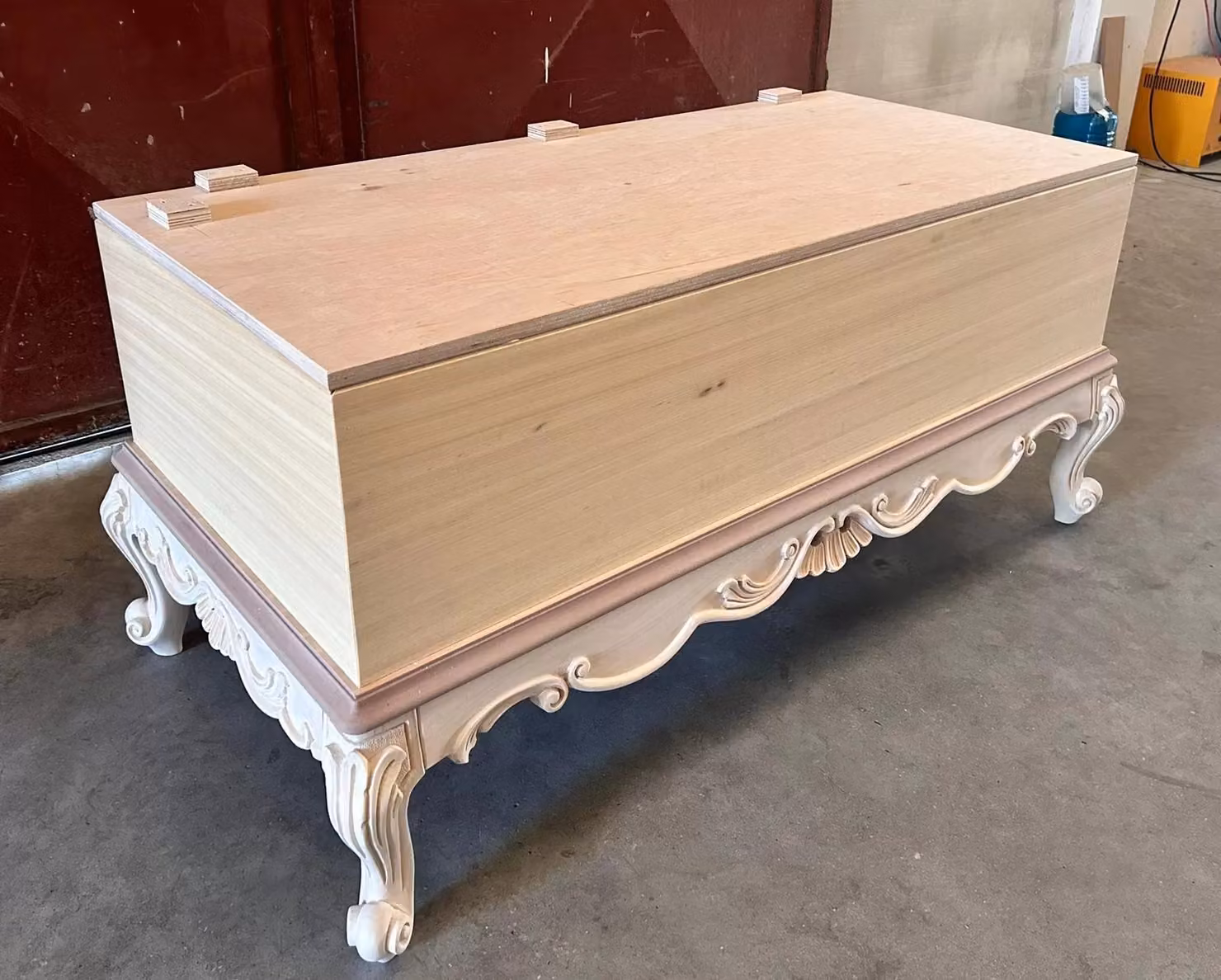 Panca scendiletto contenitore in legno grezzo stile classico barocco Mobili 2G L: 120 cm, P: 60 cm, H: 55 cm – 1