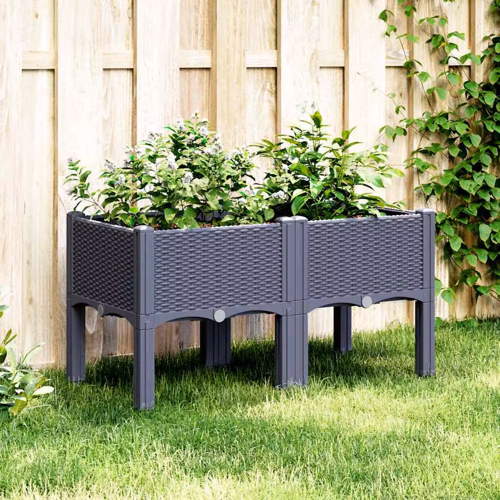 Fioriera da giardino con gambe vidaXL in plastica, Grigio Blu, L: 80 cm, P: 40 cm, H: 42 cm