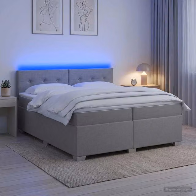 Letto con Box Spring, Materasso Ibrido e Illuminazione LED vidaXL, Grigio e Bianco, L/P/H: 200 x 200 x 88 cm – 1