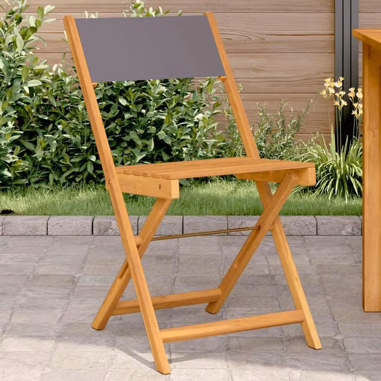 Set di 2 sedie pieghevoli vidaXL in legno di acacia oliato e tessuto antracite resistente ai raggi UV per giardino e balcone