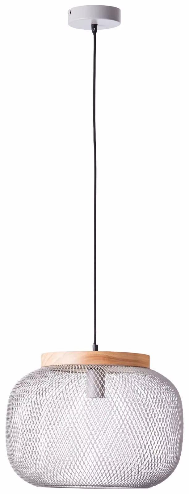 Lampada a sospensione brillante Giada H 113 cm, P 40 cm, E27, accorciabile, metallo/legno, grigio chiaro/marrone