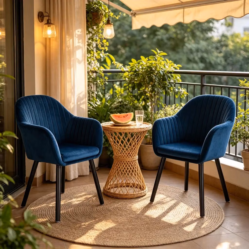 Set di 2 sedie imbottite in velluto WISHDOR con braccioli, struttura in metallo e legno, stile scandinavo, blu o nero – 2
