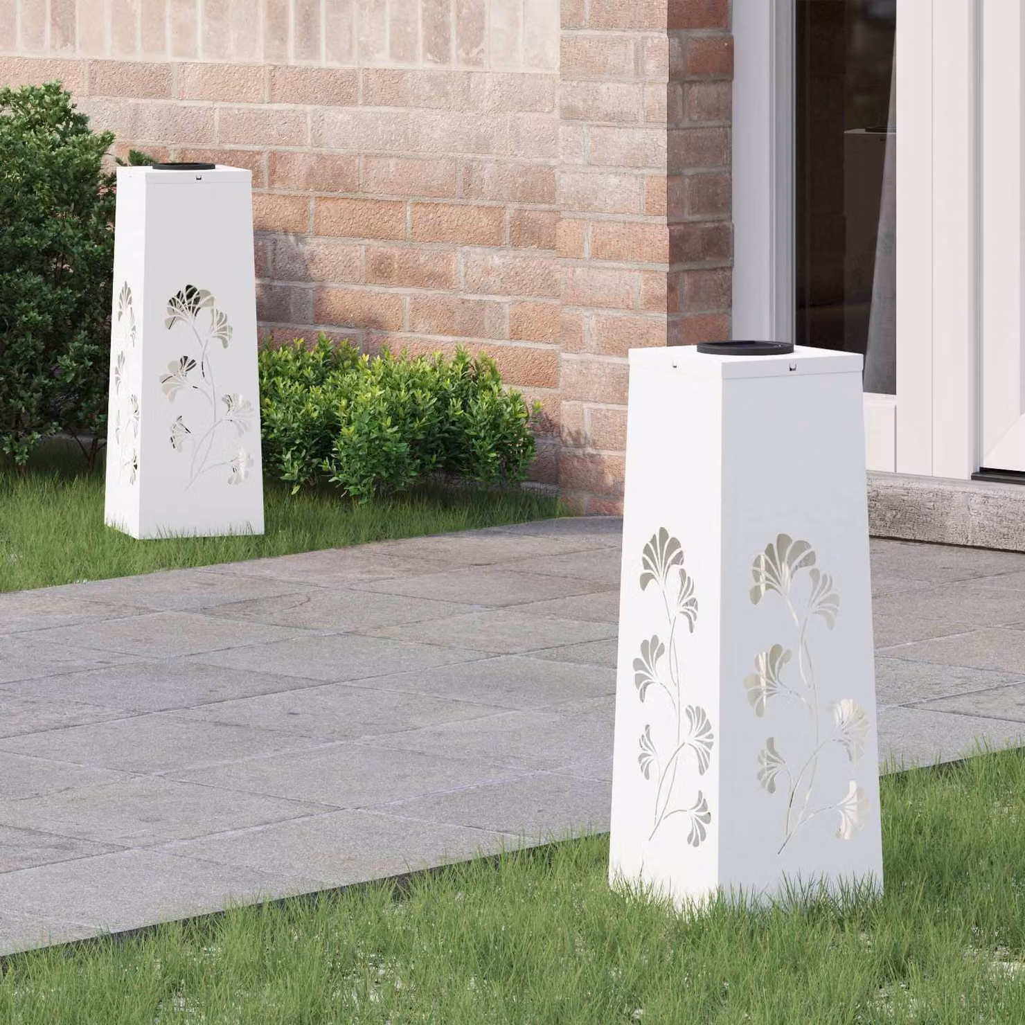 Set di 2 faretti LED solari vidaXL per sentieri e giardino, luce bianco caldo, L/P/H: 18 x 18 x 50 cm