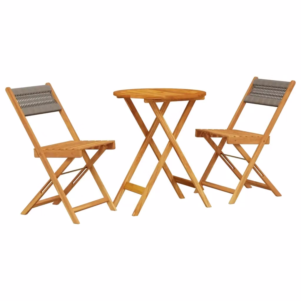 Set da Bistrot vidaXL 3pz Grigio e Marrone in Polipropilene e Legno di Acacia Olio L/P/H: 52.5 x 75.0 x 60.0 cm – 2